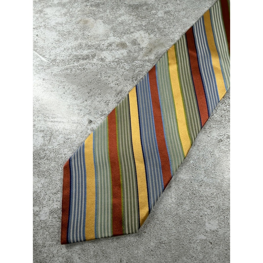 Jhane Barnes Tie Mens One Size Multicolor 100% Silk Pointed Striped Logo